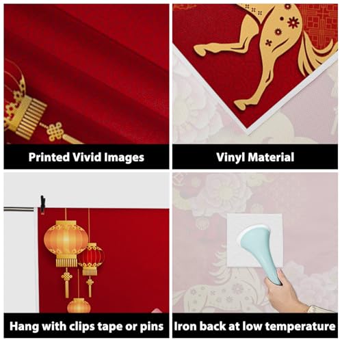 AOFOTO 8x8ft Happy Chinese New Year Backdrop China Spring Festival Lunar Year of The Horse Decoration Banner Paper Cut Flowers CNY Lanterns 2026 Background Party Supplies Photoshoot Studio Props - size: 8x8ft