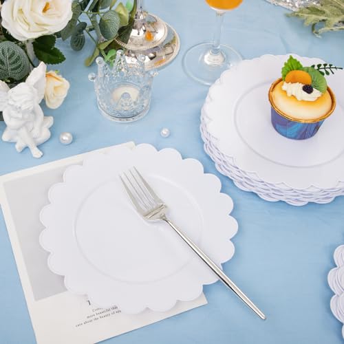 SUT 72Pcs 7.5" White Plastic Plates, Heavy Duty Disposable Plates for Weddings, Parties, Events, Fancy Dessert & Appetizer Plates | Shatterproof Bulk Party Supplies (72 Count) - color: White, size: 7.5 Inch
