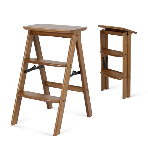 Kate 3-Step Foldable Wooden Step Ladder, 300 lb Capacity Solid Wood Step Stool for Photography Studio, Portrait Shooting, Home Kitchen & Living Room