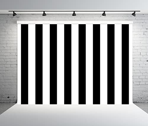 BELECO 6x6ft Fabric Black and White Stripes Backdrop Black White Stripes Baby Shower Birthday Party Decorations Backdrop Striped Theme Cake Table Decor Banner Photo Booth Studio Props - size: 6x6FT
