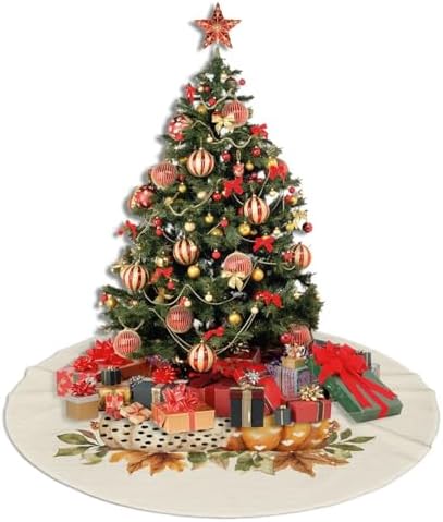 Fall Pumpkins Flowers Maple Christmas Tree Skirts 30", Xmas Tree Cloth Mats Trees Skirts for Decor Gift, Home Decoration