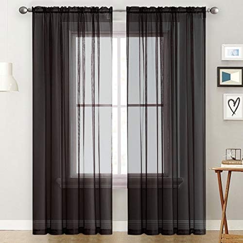 SpaceDresser Basic Rod Pocket Sheer Voile Window Curtain Panels White 1 Pair 2 Panels 70 Width 108 Inch Long for Kitchen Bedroom Children Living Room Yard(Black,70 W x 108 L)