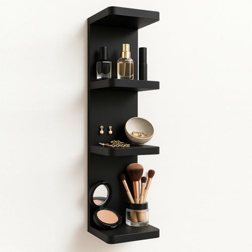 LitaEther Versatile 4 Tier Wall Shelf Unit,Black Lack Wall Shelf,Display Floating Shelf with Round Edge - color: Black, size: 4 Tier