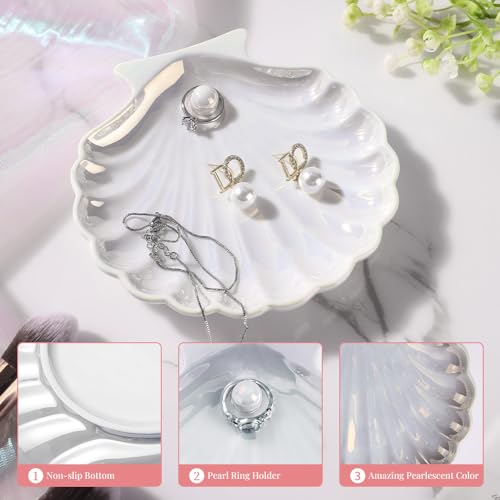 AISBUGUR Shell Ring Holder Dish, Shell Jewelry Tray, Trinket Dish, Cute Decorations for Coastal Home Decor, Bathroom Decor, 5.5", White - style: Shell White