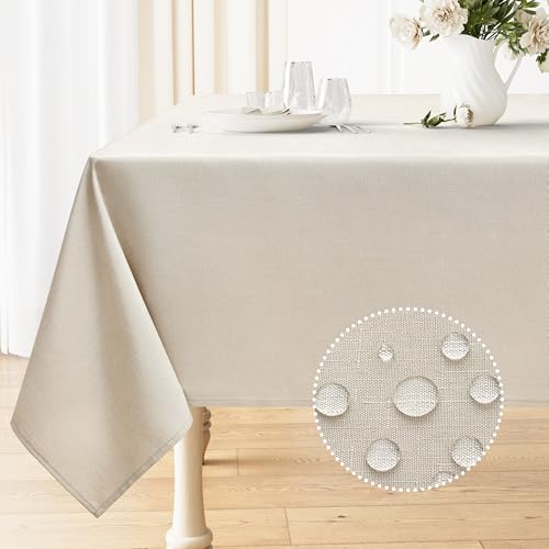 Smiry Square Table Cloth Linen Textured, Waterproof Spillproof Anti-Wrinkle Burlap Tablecloth, Washable Decorative Fabric Table Cover for Dining, Party, Banquet, 60 x 60 Inch, Beige - color: Beige, size: 60" x 60" (Square)