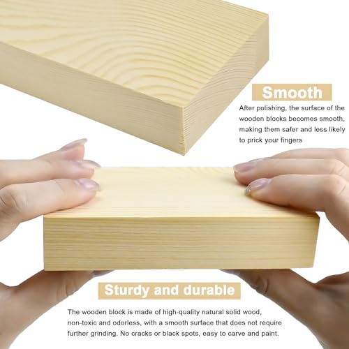 Unfinished Wood Blocks for Crafting, 3X5X1 Inch Wood Carving Blocks, 4 Pcs Solid Wood Blocks for Craft DIY Wood Carving Painting Wall Decorations for Beginners and Adults - size: 3x5x1 Inch