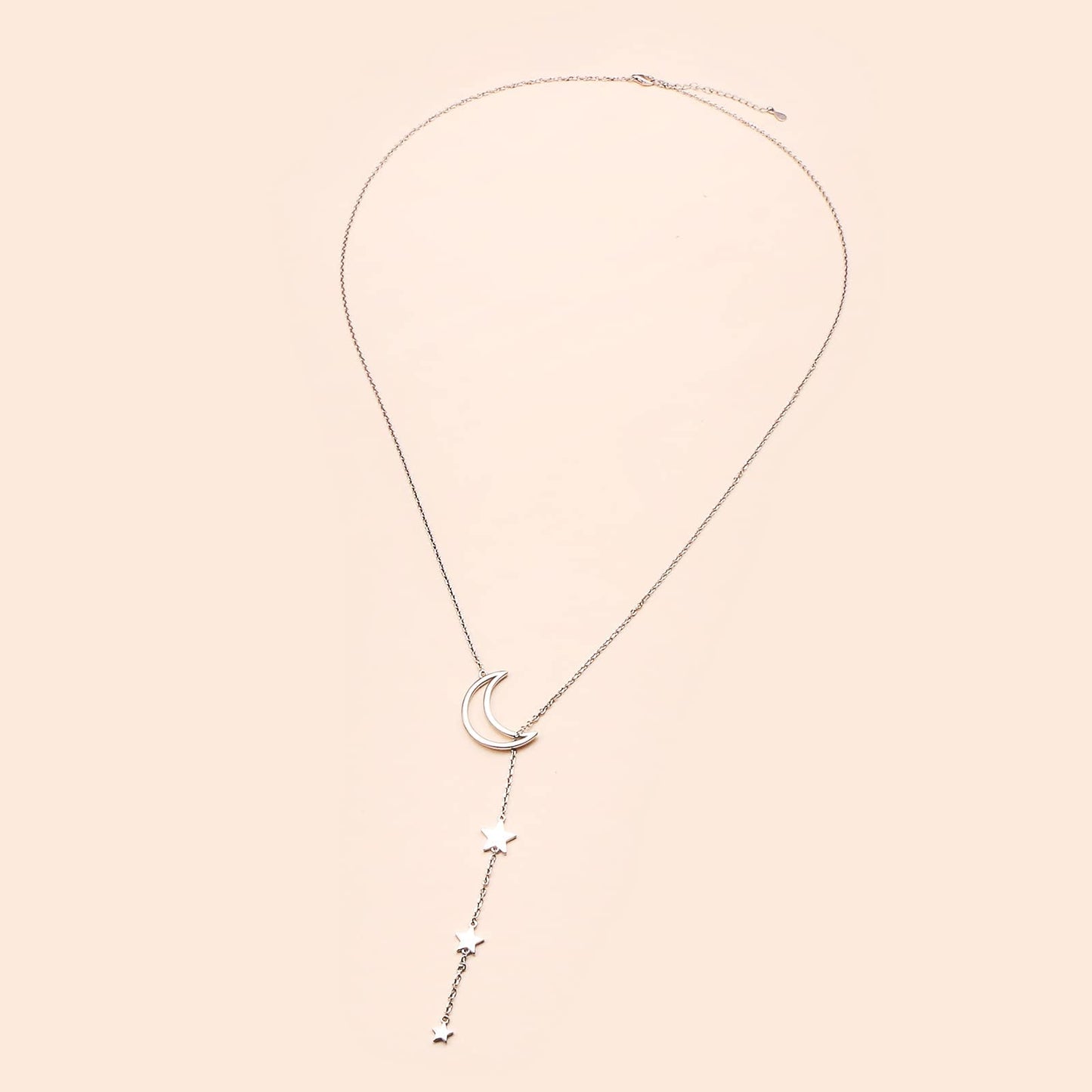 DAOCHONG Moon Star Y Shaped Lariat Necklace Sterling Silver Lariat Long Chain Drop Adjustable Necklace Layered Necklace 30"