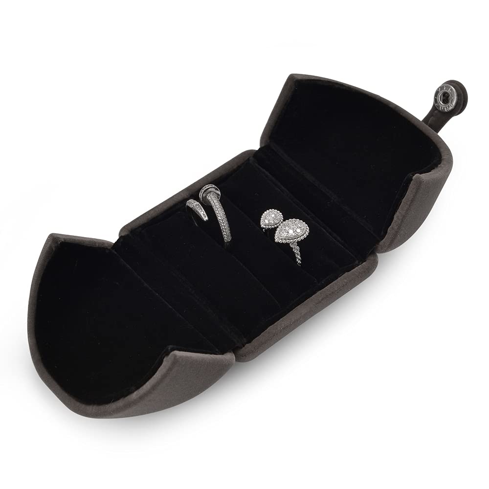 Papten 180° Open 2 Slots Velvet Ring Box Ring Holder Ring Bearer Box Wedding Day Jewelry Gift Box For Engagement Proposal Wedding (Gray)