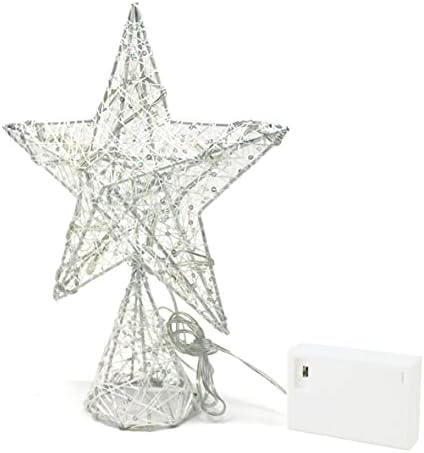 CVHOMEDECO. White Tree Top Star with Warm White LED Lights and Timer for Christmas Ornaments and Holiday Seasonal Décor, 8 x 10 Inch
