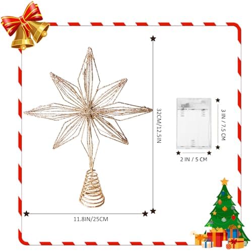 Noiclub Christmas Tree Topper Gold Glitter Star for 6-8FT Christmas Trees