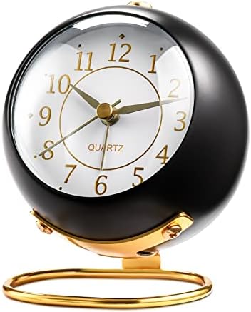 Tetino Analog Alarm Clocks,Retro Backlight Cute Simple Design Small Desk Clock with Night Light,Silent Non-Ticking,Battery Powered,for Kids,Bedroom,Travel,Kitchen,Bedside Desktop. (Black)