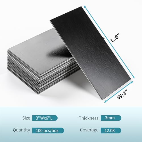 Vamos Tile 100-Piece Peel and Stick Backsplash Seamless Tile,3''x6'' Brushed Black Metal Subway Tile,Stick on Backsplash for Kitchen/Bathroom/Laundry Room - color: Brushed Black