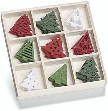 KnorrPrandell Wooden Box with Felt Ornaments Christmas Trees 22mm, Multi-Colour