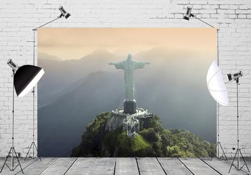 6x4ft Christ The Redeemer Backdrop Famous Place in Rio de Janeiro Brazil Historical Architecture Photography Background Holiday Vacation Travel Party Decorations Photo Studio Props - size: 6x4ft
