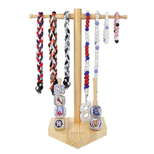 Wooden Baseball or Softball Drip Necklace Organizer Holder, Championship Ring Display Holder, Softball Ring Holder, Sports Ring Holder, Drip Necklace Holder Baseball Display Gift (Natural) - color: Natural