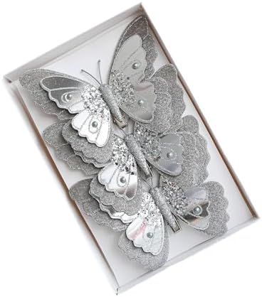 LEBETE Pack of 3 Double Layer Butterfly Christmas Tree Clips Accessory Elegant Fabric Ornaments for Holiday Decorations