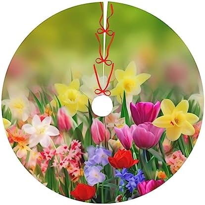 Spring Flowers Summer Christmas Tree Skirts 30", Xmas Tree Cloth Mats Trees Skirts for Decor Gift, Home Decoration