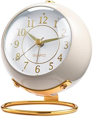 Tetino Analog Alarm Clocks,Retro Backlight Cute Simple Design Small Desk Clock with Night Light,Silent Non-Ticking,Battery Powered,for Decor,Bedrooms,Travel,Kitchen,Bedside Desktop.(White)