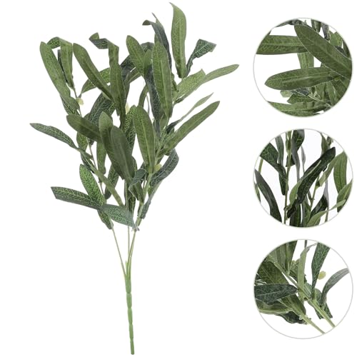 Simulation Olive Leaf Stem, 4-Prong Plastic Olive Branch for Flower Arrangements and Photography Props, Artificial Greenery Decor for Home and Event Styling