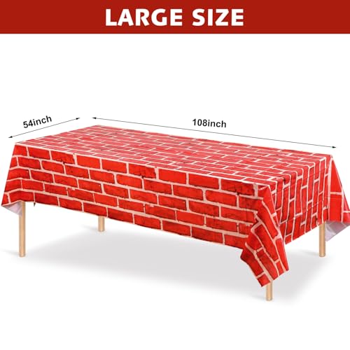 Tiamon 6 Pcs 108 x 54 Inch Red Brick Tablecloths Brick Sheet Table Cover Bricks Stone Wall Backdrop for Christmas Holiday Party Fireplaces Chimneys Decorations Photography Supplies