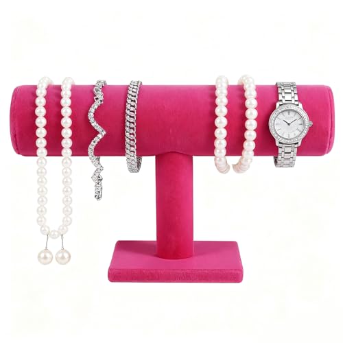 TENINYU Hovering T-Bar Bracelet Necklace Earring Bangle Pendants Anklet Tower Watch Key Jewelry Display Stand for Home Organization (Rose Red) - color: Rose Red