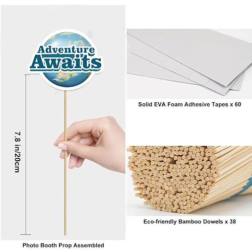 Biswiter Adventure Awaits Party Decorations Photo Booth Props, 26 Pcs Let The Adventure Begin Decorations Photo Props, Bon Voyage Around The World Decorations Photo Props for Travel Decorations