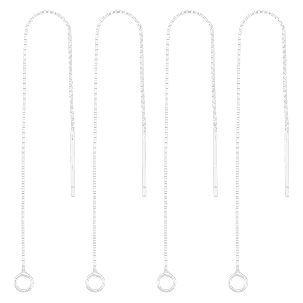 Hobbspring 2 Pairs Silver Chain Threader Earrings 925 Sterling Silver Tassel Chain Earrings 8cm Pull Through Threaded Long Chain Drop Tassel with Loop for Women DIY Earring Making