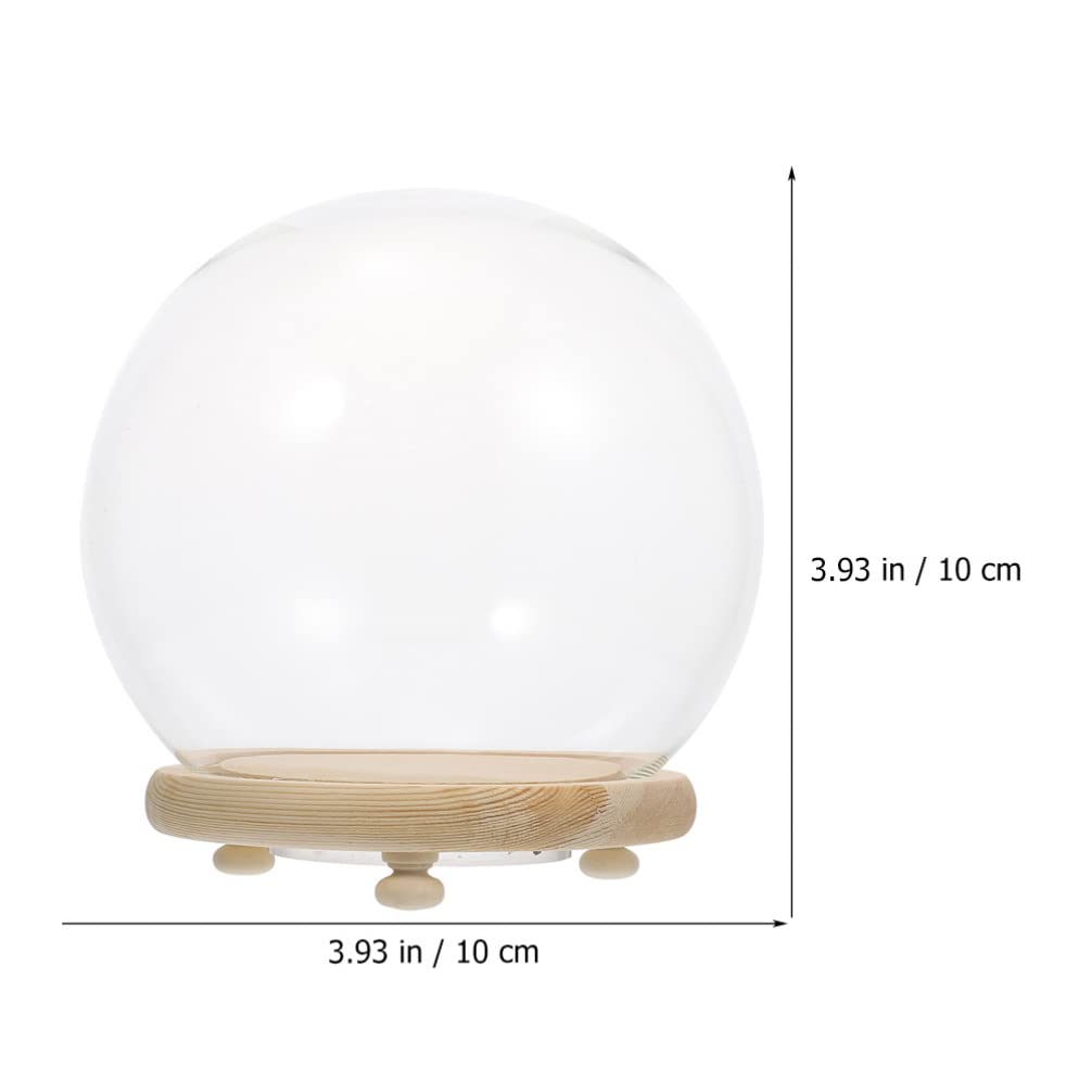EXCEART Glass Dome with Wooden Base 4 Inch Clear Display Cover Ornament for Home Decor Featuring Led Lighted Preserved Flower Container Micro Landscape Display