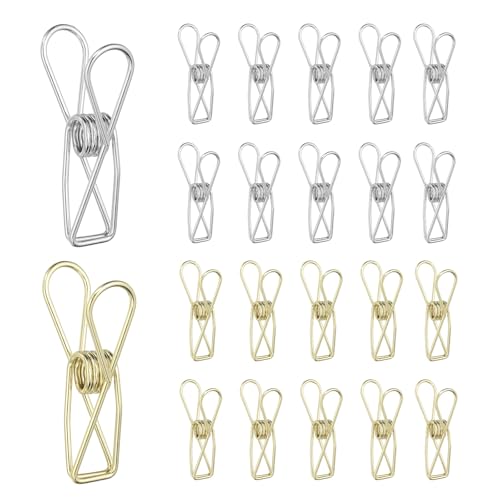 PATIKIL 50Pcs Paper Office Binder Clips, 1.26" Small Metal Wire Hollow Out Paper Clamps Long Tail Binder Clips for Photo Clothes Hanging Office Home Kitchen Food Package, Silver/Gold - color: Silver/Gold