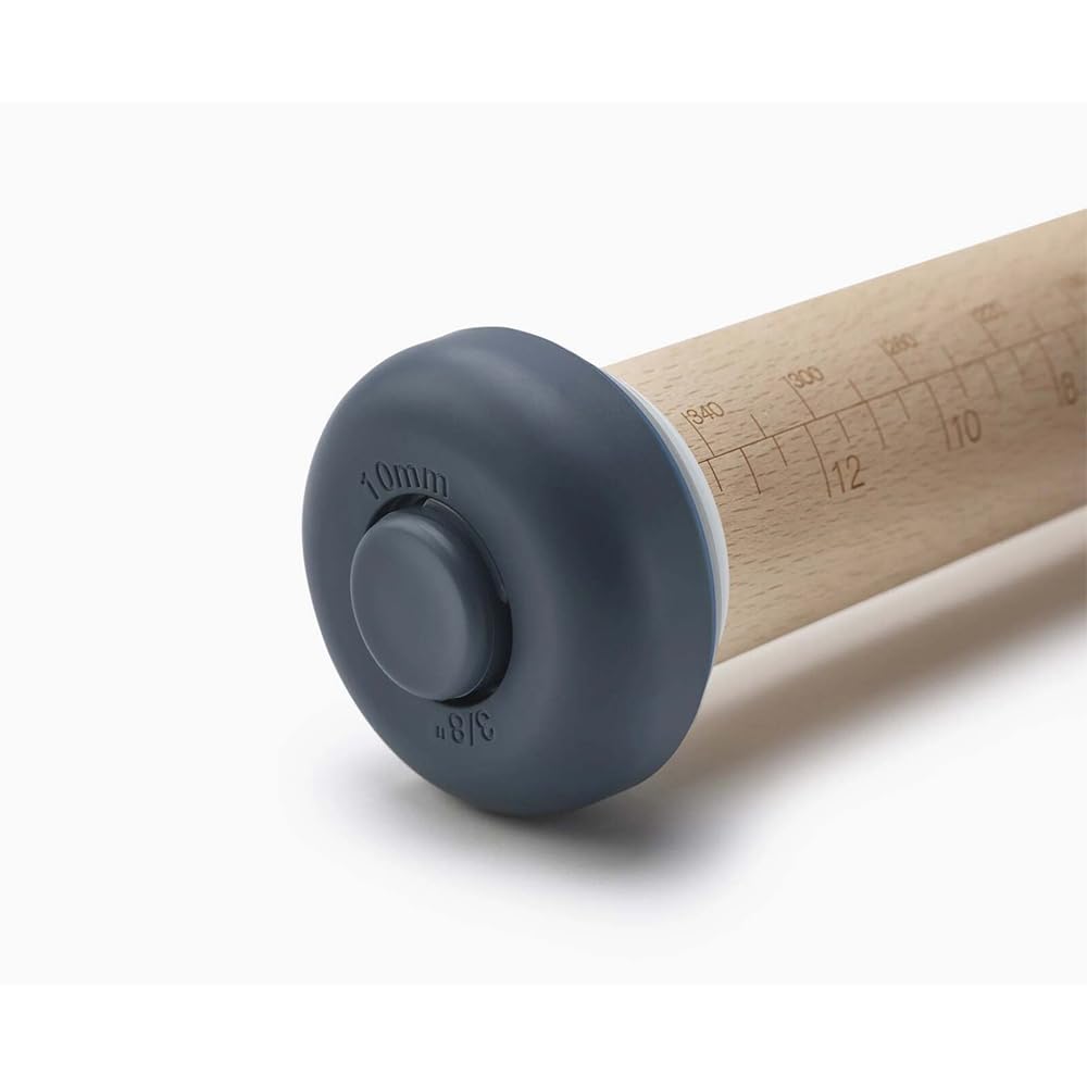 Joseph Joseph PrecisionPin - Rolling Pin with adjustable pastry thickness, Baking and dough rollers, Beech Wood, Pastel Blue