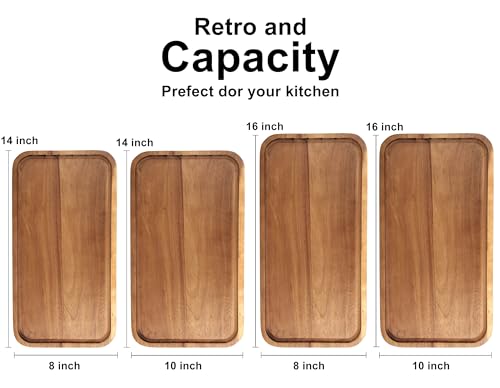 Medium Acacia Wood Serving Trays Long Charcuterie Boards Wood Snack Platter Rectangular Cookie Appetizer Plates Serving Cheese Board Rectangle Kitchen Dinner Platters for Food Dish Cake Dessert Tray - size: 14" x 8" x 0.8"