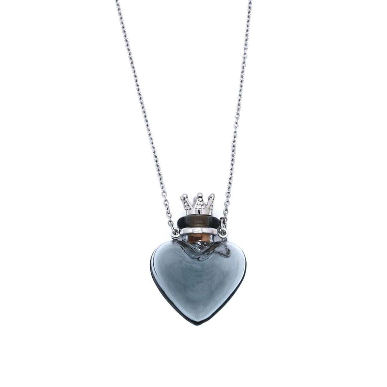 Glaze Glass Heart-Shaped Refillable Essential Oil Necklace Pendant - Aromatherapy Perfume Diffuser Pendant with Stainless Steel Chain (Grey)