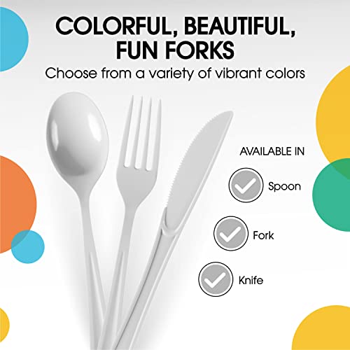 Party Solids White Plastic Forks 200 Pieces White Forks Disposable Utensils Heavy Duty Plastic Cutlery Set Disposable Cutlery Sets Flatware Sets Silverware Set Party Supplies & Party Tableware - color: White