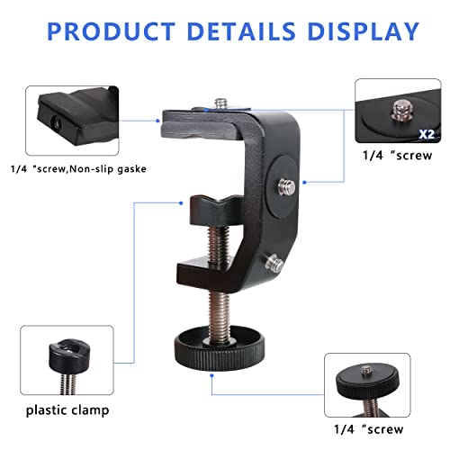 C Clamp Camera Clamp Mount with 1/4" Screw for Photo Studio Video DSLR,Cameras, Light Stand, Desk, Rods, Hooks, Shelves, Cross Bars