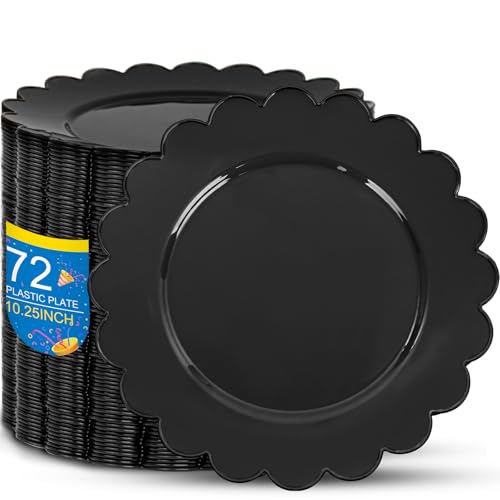 SUT 72 PSC Black Plastic Plates, Plates Disposable Heavy Duty, black Disposable Dinner Plates, 10.25inch plastic Dinner plate for Party - color: Black, size: 10.25 Inch