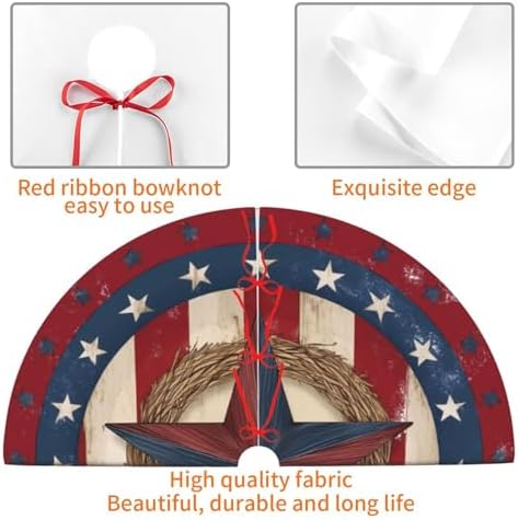 4th of July Patriotic Christmas Tree Skirt 36 Inch Xmas Tree Mat Party Decor Supplies for Holiday Home Decorations