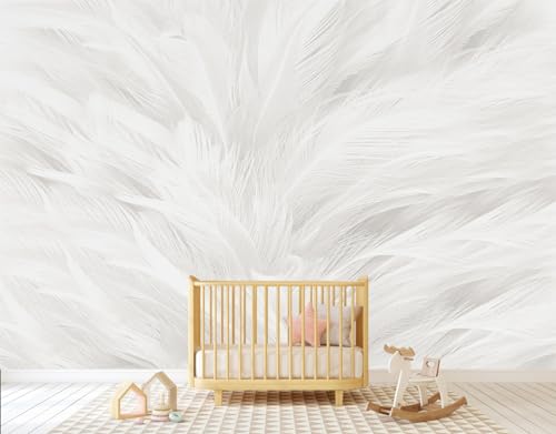 Feather Wallpaper Mural Elegant Gray and White Mural Wallpaper for Living Room Bedroom （Not Peel and Stick） - color: Cybh-903, size: 130" x 95"