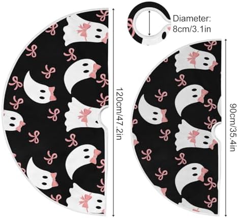 Dussdil Halloween Christmas Tree Skirt Decoration, Large Tree Skirt Ornament 48 Inch with Halloween Ghost Bow Xmas Tree Skirts Seasonal Round Tree Stand Mat for House Party Indoor Home Office Decor