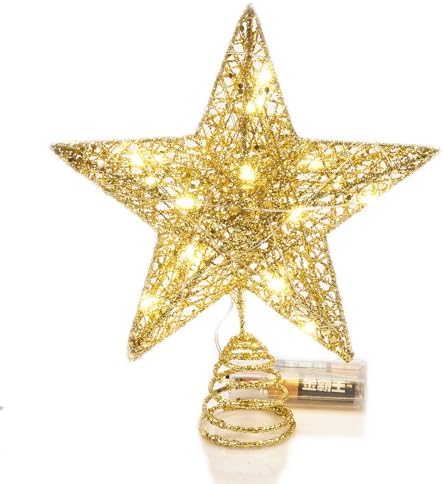 Emopeak 20 LED Christmas Tree Topper, 8 x 10 Inch Indoor Iron Art Star Treetop Light, Two Modes (Keep Light ON/Flash) (Gold, 8"/20CM)