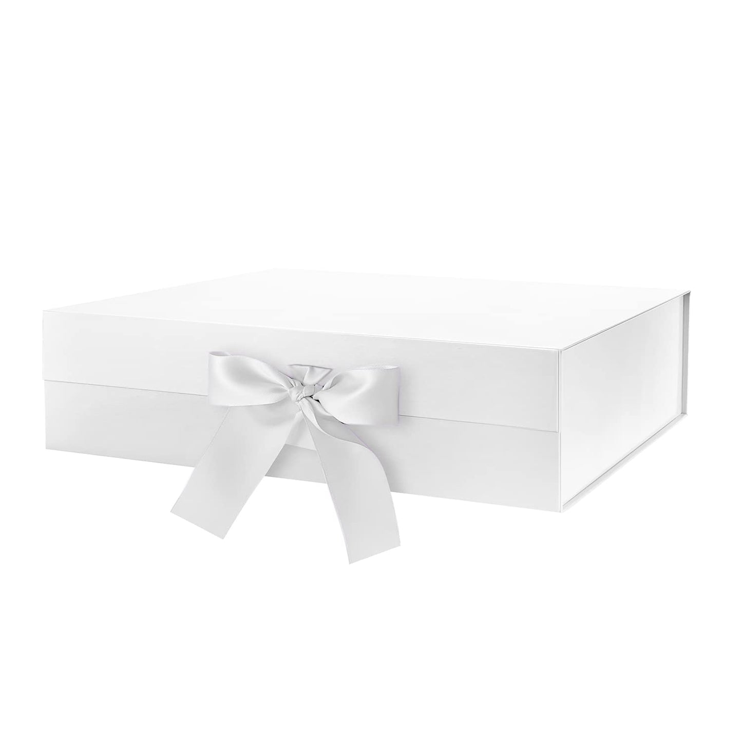 GREEN BEAN Large Gift Box with Lid for Presents 13x9.7x3.4 Inches, White Magnetic Gift Box with Ribbon, Bridesmaid Proposal Box, Luxury Gifts Box (Glossy White)