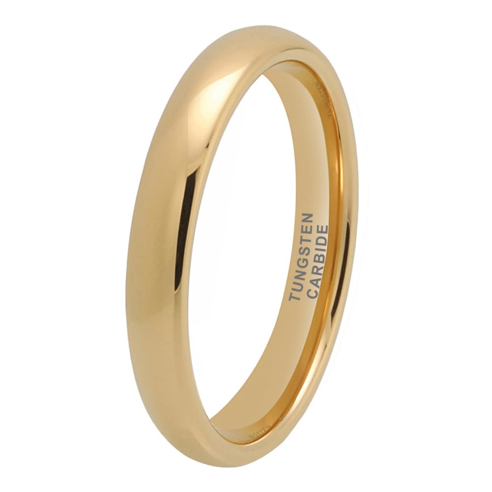 TUTISS 3mm Gold Tungsten Rings for Women Men Engagement Wedding Bands Domed Polished Comfort Fit Size 10