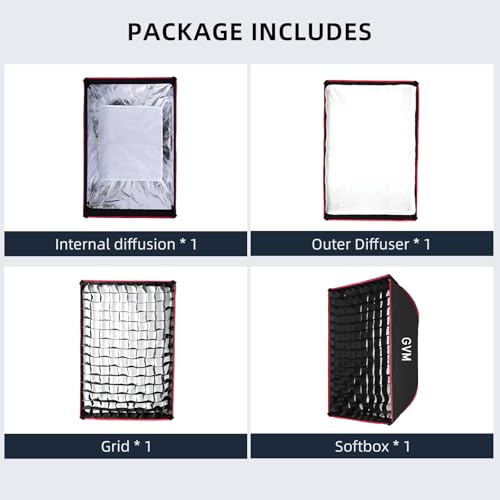 GVM Portable Square Softbox 40 * 60cm with Grid Diffuser Fast-Setup Bowens Mount Softbox Compact Photography Lighting Softbox for Photography Shooting Continuous Light Monolight Strobe Flash - size: 4060H