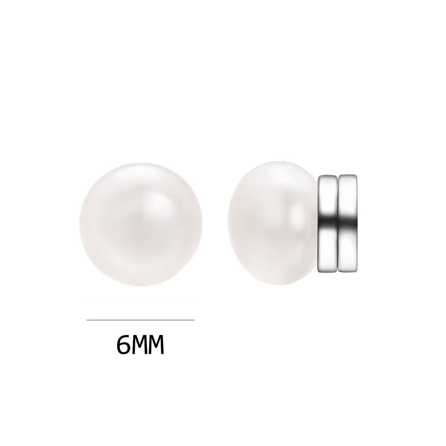 Airokiy Pearl Clip On Earrings Magnetic for Women Silver Magnetic Pearl Earrings for Non Pierced Ears 6mm
