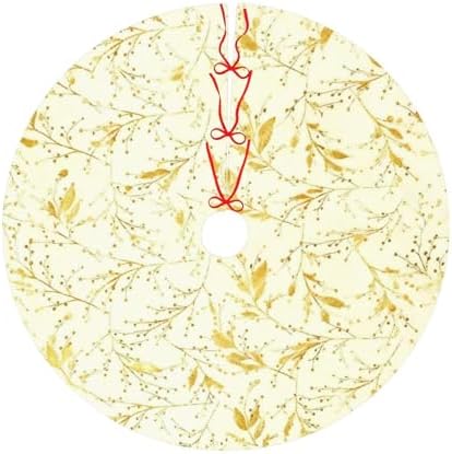 Yellow Leaves Branches Flowers Christmas Tree Skirts 30", Xmas Tree Cloth Mats Trees Skirts for Decor Gift, Home Decoration