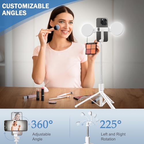 Selfie Stick Tripod with Fill Light, Phone Selfie Stick,Durable Stainless Steel Design,Bluetooth Remote Control,and Stable Three-Legged Support for Live Broadcasts,Video Shooting (White) - color: White