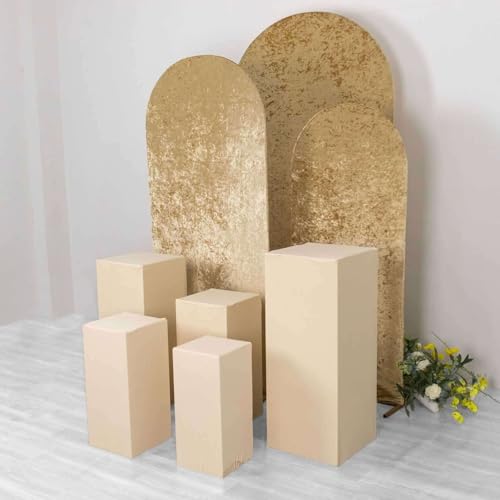 Efavormart Set of 5 Beige Spandex Rectangular Plinth Display Box Stand Covers, Stretchable Pedestal Pillar Prop Covers - 160 GSM