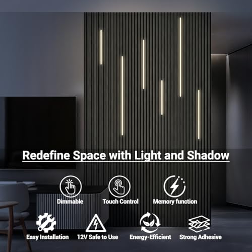 HAMRVL LED Recessed Lighting Wall Panel Lights, 6PCS 4000k Natural White Adhesive Slat Wall Lights with Touch Switch, Wall LED Light for Bedroom, Living Room, Studio, Kitchen Cabinets, Acoustic Walls - color: Silver - Natural White 4000k, size: 42in+26in+