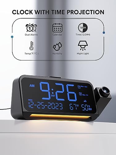 Mesqool Projection Alarm Clock Ceiling Display, with Temperature, Humidity