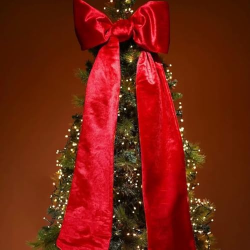 16 x 42 Inches Extra Large Christmas Satin Bows Christmas Tree Topper Decorations Xmas Tree Toppers Bows???Bows for Home Wreath Wall Backdrop Birthday Wedding Party Decorations(Red)