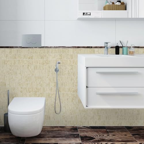 Vamos Tile 100-Piece Peel and Stick Backsplash Seamless Tile,3''x6'' Textured Beige Travertine with White Grout PVC Subway Tile,Stick on Backsplash for Kitchen/Bathroom/Laundry Room - color: Beige Travertine